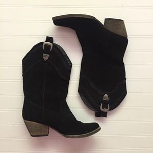 Very Volatile Black Leather Western Style Boots